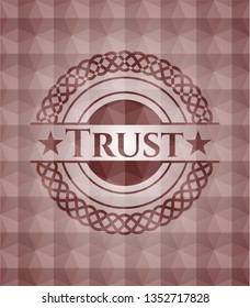 Trust red seamless emblem with geometric pattern background.
