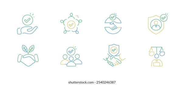 Trust and Reliability Icons Set | Line Style Vector Illustration for Business Integrity, Confidence, and Credibility.