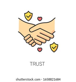 Trust RGB Color Icon. Strong Friendship, Reliable Partnership And Credence Symbol. Trustworthy Business, Truthful Interpersonal Relationship. Handshake Isolated Vector Illustration