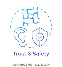 Trust and safety blue gradient concept icon. Teamwork cooperation, community engagement. Round shape line illustration. Abstract idea. Graphic design. Easy to use in presentation, article