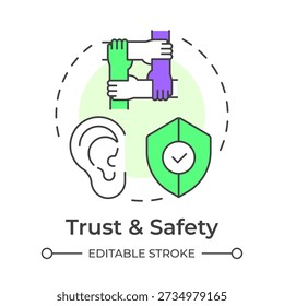 Trust and safety multi color concept icon. Teamwork cooperation, community engagement. Round shape line illustration. Abstract idea. Graphic design. Easy to use in presentation, article