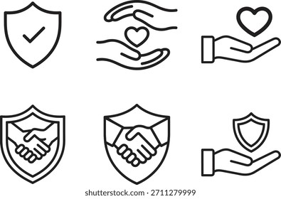 Conjunto de iconos de línea de confianza y seguridad. seguridad, protección, escudo. carrera editable. Ilustración vectorial