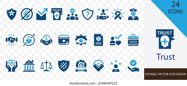 Trust solid icon set. containing confidence, credibility, reliance, belief, assurance and more vector design