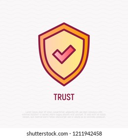 Trust thin line icon: shield with tick. Modern vector illustration.
