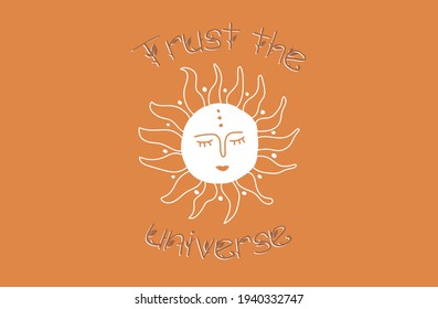 Trust the universe. Inspirational and motivational quote. vector conceptual illustration. Vintage style