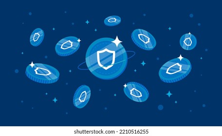 Trust Wallet Token (TWT) coins falling from the sky. TWT cryptocurrency concept banner background. svg