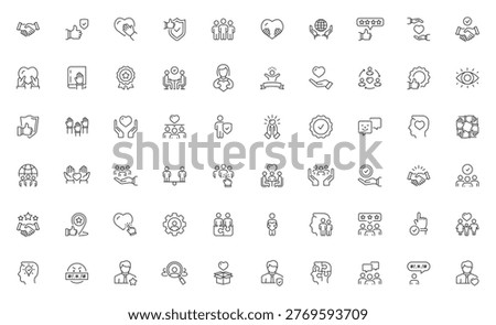 Trust web icons in line style. Containing confidence, credibility, promise, trustworthy, friends, truth, faith, sincerity and honesty. Integrity, reliability, empathy, trust related icon. Vector