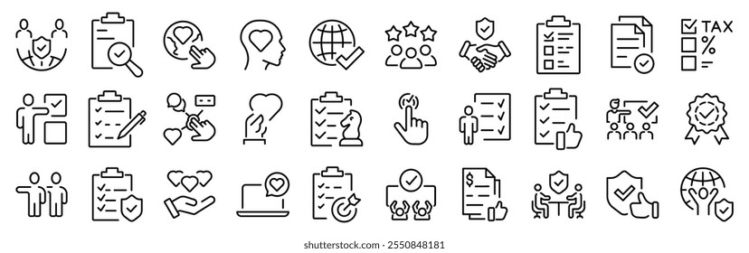 Trust web line icons. Integrity, confidence, reliability, credibility, empathy, friends collection. Vector illustration.