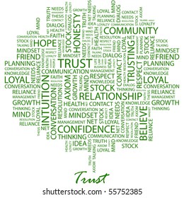 TRUST. Word collage on white background. Illustration with different association terms.
