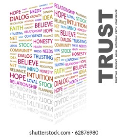 TRUST. Word collage on white background. Illustration with different association terms.