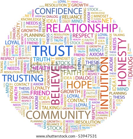 TRUST. Word collage on white background. Vector illustration.