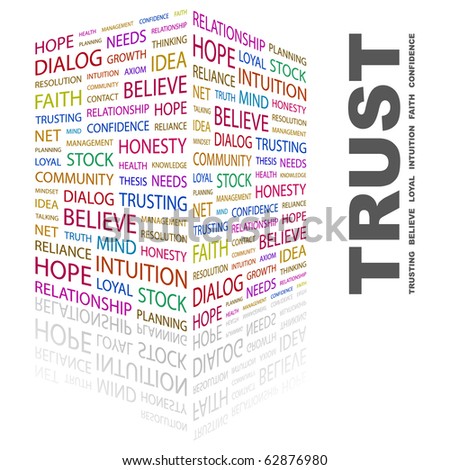 TRUST. Word collage on white background. Illustration with different association terms.