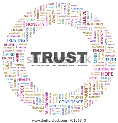 TRUST. Word collage on white background. Illustration with different association terms.