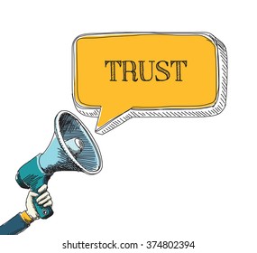 TRUST word in speech bubble with sketch drawing style