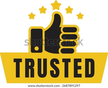 Trusted Badge Vector – Thumbs Up and Star Quality Guarantee Label Illustration