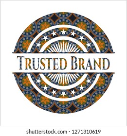 Trusted Brand arabesque emblem background. arabic decoration.