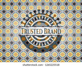 Trusted Brand arabic style emblem. Arabesque decoration.