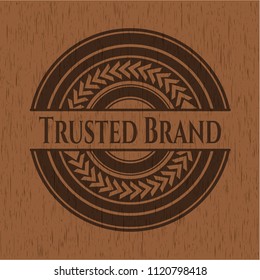 Trusted Brand badge with wooden background