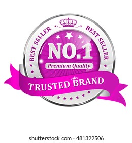 Trusted brand, best seller, Number one, premium quality - shiny golden pink icon / ribbon for retail companies