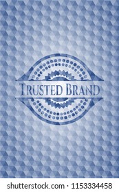 Trusted Brand blue badge with geometric background.