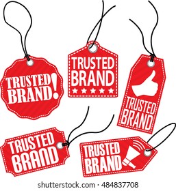 Trusted brand red tag set, vector illustration