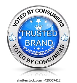 Trusted Brand. Voted by consumers - shiny blue icon.