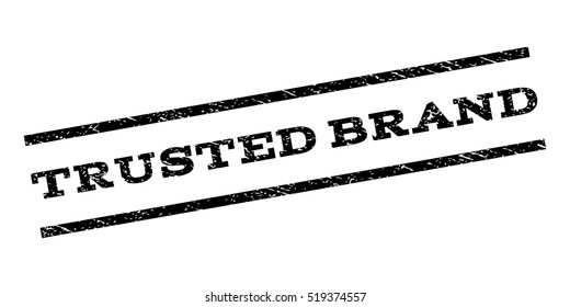 Trusted Brand watermark stamp. Text tag between parallel lines with grunge design style. Rubber seal stamp with dust texture. Vector black color ink imprint on a white background.
