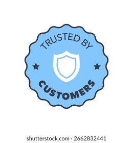 Trusted by Customers Badge with Shield Icon and Light Blue Theme Vector Illustration