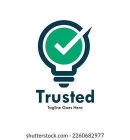 Trusted design logo template illustration. there are bulb with true symbol