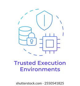 Ícone de conceito de gradiente azul de ambientes de execução confiáveis. Tecnologias de aprimoramento de privacidade. Processamento seguro de dados. Ilustração de linha de forma redonda. Ideia abstrata. Design gráfico. Fácil de usar no artigo