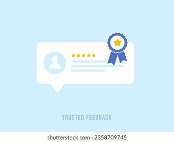 Trusted Feedback concept. Real customer Reviews with verified feedback. Customer Satisfaction Rating reviews stars with good and bad rate. Vector illustration isolated on white background with icons