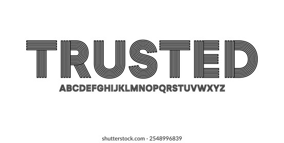 Trusted, Futuristic alphabet design, character set, typography, letters and numbers. Vector illustration
