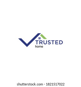 trusted home logo design with check concept on the roof