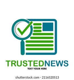 Plantilla de logotipo del vector de noticias de confianza. Este diseño utiliza el símbolo de la lista de verificación y la lupa. Adecuado para la información