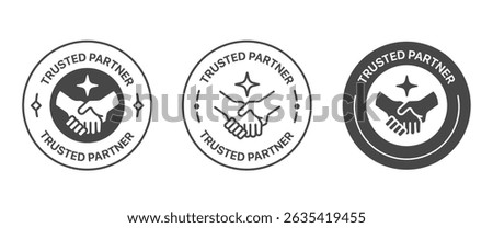 Trusted partner Badge Icons with handshake symbol for trusted and reliable platform, Vector Illustration