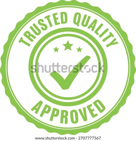 Trusted quality approved green stamp badge with checkmark icon