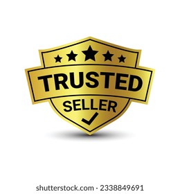 Trusted Seller Label, Best Seller, Premium Member Badge, Verified Seller Rubber Stamp, Shield Vector Illustration, 3D Realistic Glossy And Shiny Badge