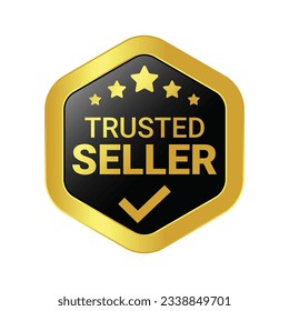 Trusted Seller Label, Best Seller, Premium Member Badge, Verified Seller Rubber Stamp, Shield Vector Illustration, 3D Realistic Glossy And Shiny Badge