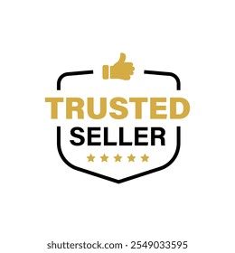 Trusted seller logo label badge in line art style. black and gold color. Vector design for verified product, best seller product or marketing promotion.