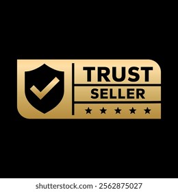 Trusted Seller logo, label, badge, sticker, symbol, emblem, stamp, banner, shield, mark, circle, black, line, flat vector, isolated illustration. Trusted Seller label for product packaging design.