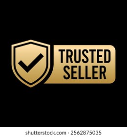 Trusted Seller logo, label, badge, sticker, symbol, emblem, stamp, banner, shield, mark, circle, black, line, flat vector, isolated illustration. Trusted Seller label for product packaging design.