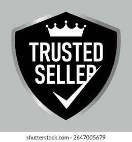 trusted seller shield badge in black with crown and checkmark symbol showing product authenticity	