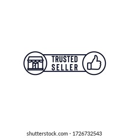 Trusted seller stamp vector logo design with thumb up and store icon isolated on white background good for your website, micro blogging, marketplace icon