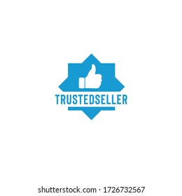 Trusted seller vector logo in blue hexagon with thumbs up icon isolated on white background can be used as sign that your shopping website or marketplace is reliable and trustworthy