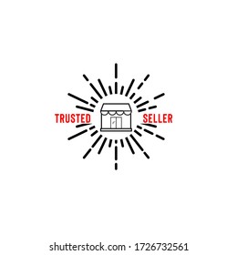 Wahrhaftiges Vektor-Logo mit einem hellen Linien- und Line-Art-Shop, isoliert auf weißem Hintergrund, perfekt als Zeichen dafür, dass Ihre Shopping-Website oder Ihr Marktplatz zuverlässig und vertrauenswürdig ist