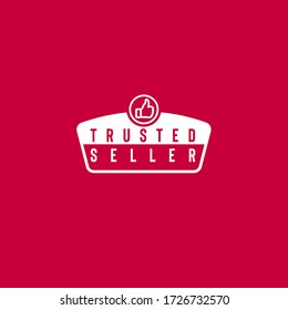 Trusted seller vector logo in pentagon frame with thumbs up icon in circle isolated on red background can be used as sign that your shopping website or marketplace is reliable and trustworthy