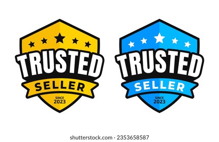 Trusted seller vector logo with shield and star isolated on white background. for icon, label, emblem, sticker, symbol, stamp, tags, medals, logo, badges, seal, banner. Quality product guarantee