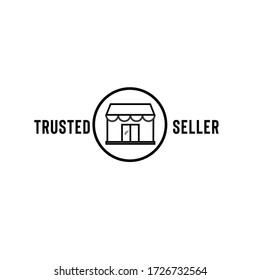 Trusted seller vector logo with shop line art illustration in circle frame isolated on white background can be used as sign that your shopping website or marketplace is reliable and trustworthy