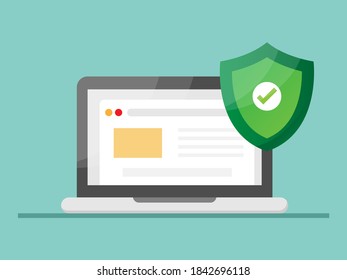 trusted site with laptop and shield protect vector illustration flat design