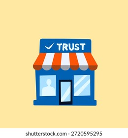 Vertrauenswürdiges Store-Symbol im flachen Illustrationsstil für das Vertrauen der Verbraucher. Ideal für E-Commerce, verifizierte Verkäufer, Marktplätze und Business Glaubwürdigkeit visuell.